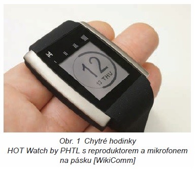 Obr. 1 Chytré hodinky HOT Watch by PHTL s reproduktorem a mikrofonem na pásku [WikiComm]